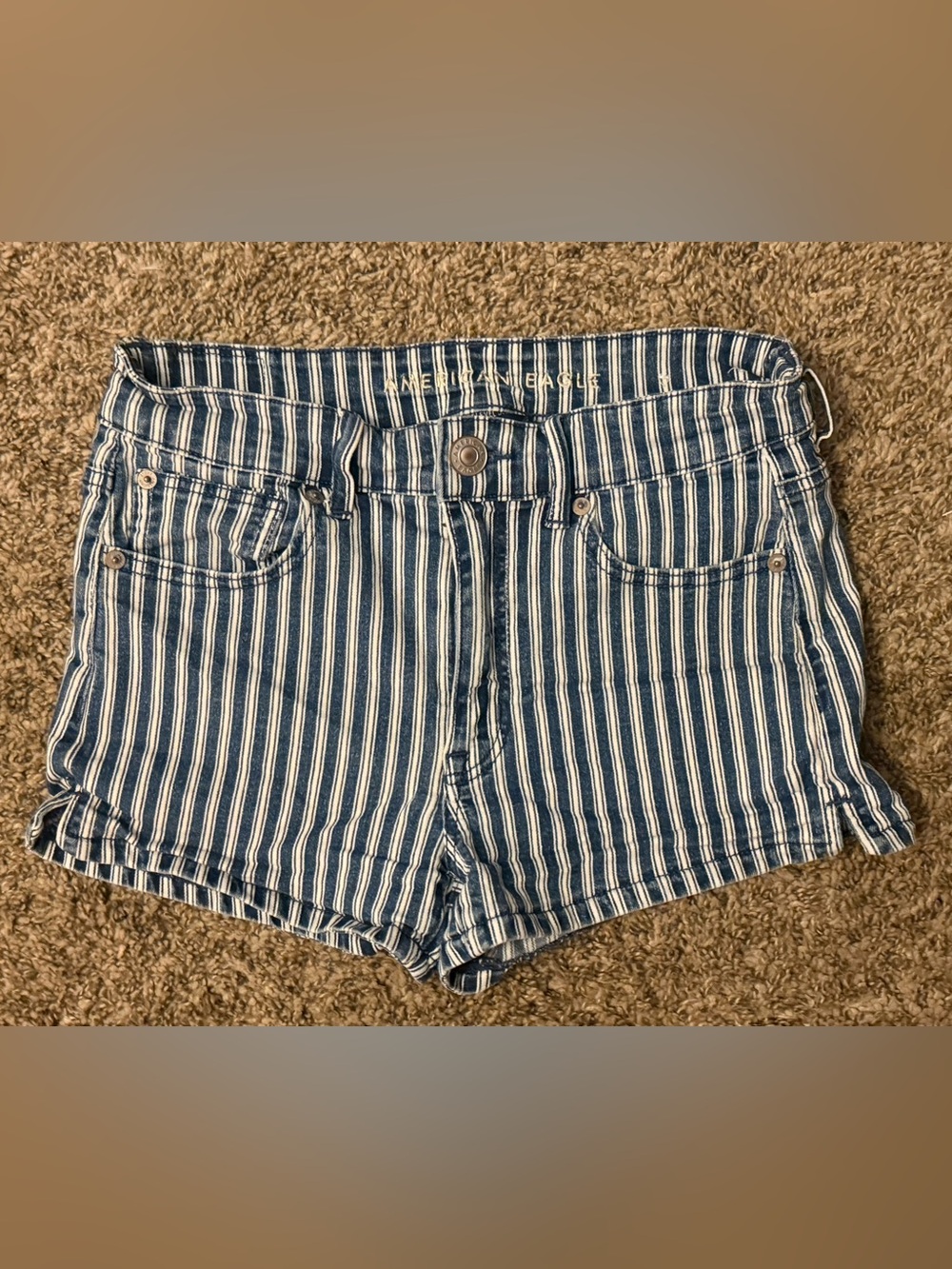 American Eagle Outfitters Navy and White Striped Denim Shorts